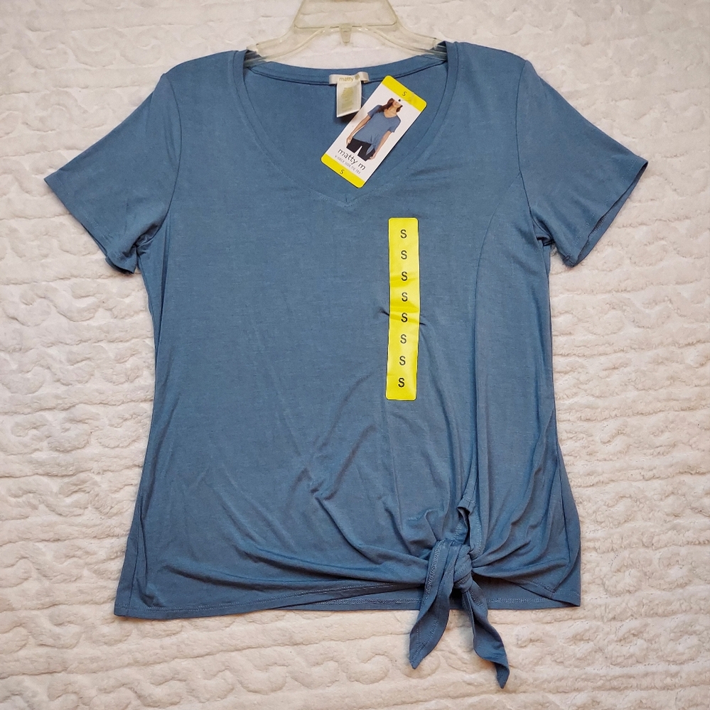 Matty M Sea Blue V Neck Side Tie Tee Size S